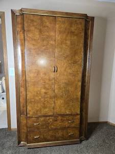 lot 105 image: Vintage Wooden Wardrobe Armoire with Drawers