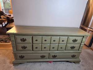 lot 112 image: Antique Green Wooden Dresser with Nine Drawers
