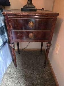 lot 119 image: Vintage Wooden Nightstand with Brass Tone Handles