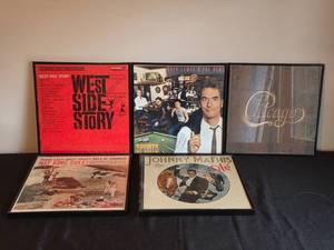 lot 133 image: Collection of 5 Framed Album Covers Including Nat King Cole and Johnny Mathis