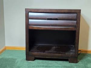 lot 136 image: Dark Wood Nightstand with Drawer and Shelf
