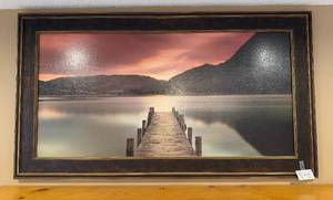 lot 137 image: Large Framed Artwork of Scenic Lake and Dock