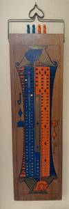 lot 139 image: Vintage Wood Cribbage Board with Playing Pegs