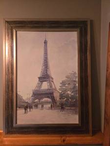 lot 162 image: Framed Paris Eiffel Tower Painting 46 x 34