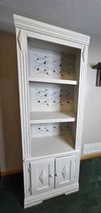 lot 174 image: White Wooden Bookshelf with Decorative Back Panel