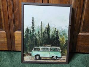 lot 185 image: Framed Artwork of Classic Van with Forest Scene 20x16 Inches