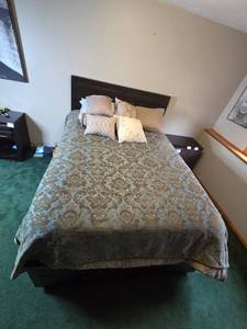 lot 187 image: Queen Size Bed Frame with Headboard and Bedding Set