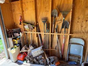 lot 219 image: Assorted Garage Tools and Firewood Collection