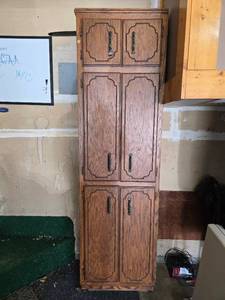 lot 228 image: Tall Wooden Storage Cabinet with Shelves