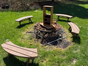 lot 246 image: Set of 4 Wooden Outdoor Fire Pit Benches