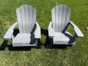 lot 247 image: Pair of Gray Adirondack Chairs for Outdoor Patio Seating