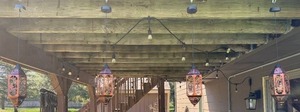 lot 259 image: Set of Outdoor Hanging Lanterns with Intricate Metalwork Design
