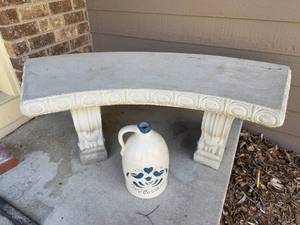 lot 262 image: Concrete Curved Bench & Decorative Jug