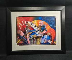Framed Piano Man Jazz Band/Musician Artwork with Piano and Instruments