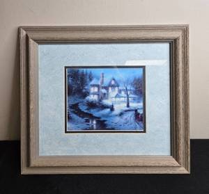 lot 18 image: Framed Winter Cottage Artwork by John 2010 and Minnesota Agate Souvenir