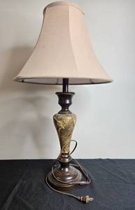 lot 23 image: Elegant Table Lamp with Marble-like Base & Willow Tree Figurines of Couples Embracing