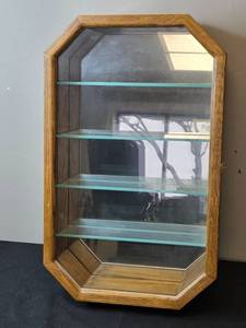 lot 58 image: Glass Wall-Mounted Display Case with Wooden Frame