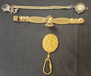 lot 78 image: Set of Ladies Quartz Watch and Ornate Gold Keychain