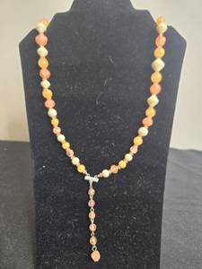 lot 79 image: Vintage Beaded Necklace with Pastel Beads w Hong Kong Stamp
