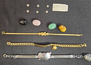 lot 93 image: Collection of 3 Personalized Bracelets with Semi-Precious Stones and Sterling Silver Beads