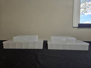 lot 97 image: Pair of Clear Plastic Storage Boxes with Compartments - used as earring containers