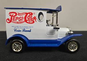 lot 100 image: Vintage Pepsi-Cola Coin Bank Tin Model Car