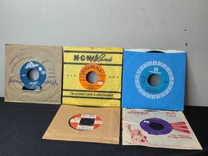 lot 111 image: Collection of Vintage 45 RPM Vinyl Records with Sleeves