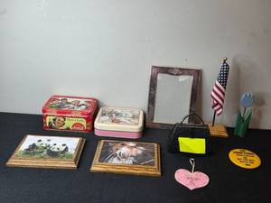 lot 125 image: Collection of Decorative Items Including Coca-Cola Tin, Post It Dispensor and Photo Frames