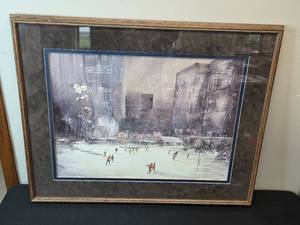 lot 127 image: Lou Roman Limited Edition Framed Print Winter Cityscape - 28 x 35 Inches