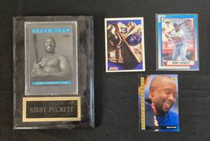 lot 135 image: Collection of Kirby Puckett Baseball Cards with Display Plaque