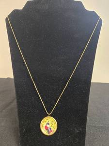 lot 142 image: Vintage Gold Tone Charm Necklaces with Fleur-de-lis and Lady Design