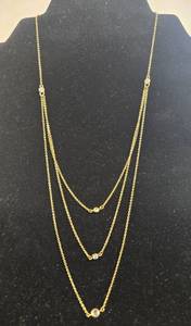 lot 143 image: Set of Elegant Multi-Chain Gold Tone Necklace and Silver Tone Necklace with Crystal Accents plus Round Black Pendant