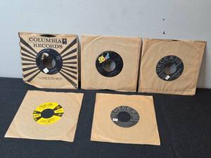 lot 146 image: Collection of Vintage 45 RPM Vinyl Records with Sleeves