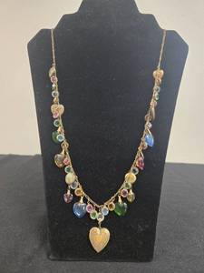 lot 161 image: Vintage Glassworks Heart Charm Necklace with Glass and Brass Accents