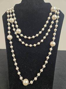 lot 165 image: Three-Strand Faux Pearl Necklace with Silver-Tone Chains