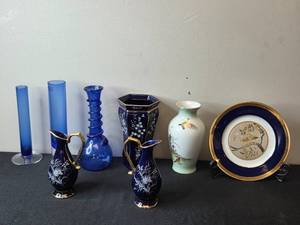 lot 213 image: Collection of Decorative Porcelain Vases, Plates (one Chokin) and Pitchers
