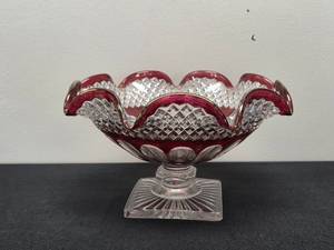 lot 214 image: Antique Ruby Red Diamond Pattern Compote Glass Dish