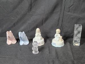 lot 251 image: Set of Collectible Figurines Including Jade Praying Hands and Crystal Angel