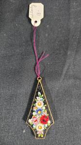 lot 264 image: Vintage Mosaic Pendant w Floral Design Made in Italy, Earrings and Gold Tone Pendant Necklace