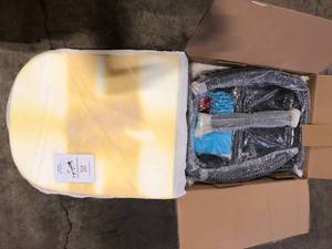 lot 18 image: Chaises Lounge with Cushion Dark Brown and Blue Customer Returns See Pictures