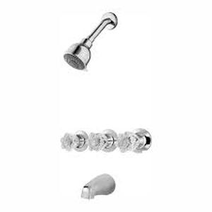 lot 26 image: Pfister Bedford Triple Handle 3-Spray Tub and Shower Faucet 1.8 GPM in Polished Chrome (Valve Included)  Customer Returns See Pictures