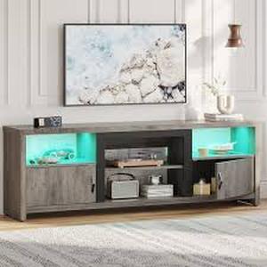 lot 35 image: Bestier 70 in. Wash Grey LED TV Stand Fits TVs Up to 80 in. Entertainment Center with Cabinets and Removable shelfCustomer Returns See Pictures
