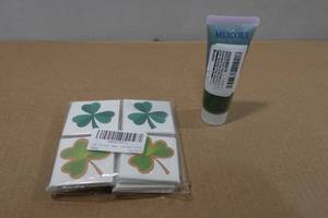 lot 25 image: 240- Shamrock Temporary Tattoos and Green Body Glitter