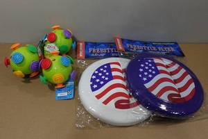 lot 169 image: 2 Freestyle Flyer Discs with 3 Bumpie Balls
