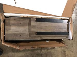 lot 31 image: Bestier 70 in. Wash Grey LED TV Stand Fits TVs Up to 75 in. Entertainment Center with Fireplace and Cabinets Open Box Customer  Returns See Pictures