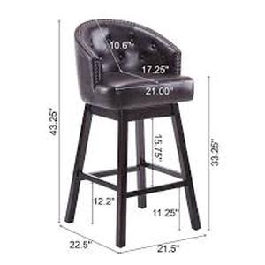 lot 34 image: CHRISTOPHER KNIGHT HOME 33.25 in. Brown Faux Leather Upholstered and Rubberwood Swivel Barstool, Wenge   Customer  Returns See Pictures