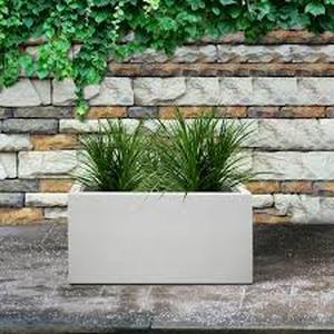 lot 37 image: KANTE 24 in. Long Rectangular Pure White Concrete Metal Indoor Outdoor Planter Pot, wDrainage Hole for Patio, Home and GardenCustomer  Returns See Pictures