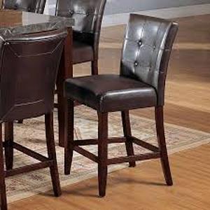 lot 38 image: Acme Furniture Britney Espresso and Walnut PU with Button Tufted Counter Height Chair (Set of 2) Customer  Returns See Pictures