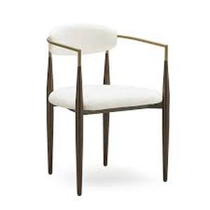 lot 31 image: CHRISTOPHER KNIGHT HOME Beige Fabric Upholstered Dining Chairs with Coffee Gold and Black Metal Legs, (Set of 2) Customer Returns See Pictures