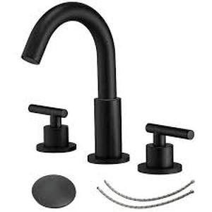 lot 12 image: BWE 8 in. Widespread Double Handle Bathroom Faucet With Pop-up Drain Assembly in Matte Black  Customer Returns See Pictures